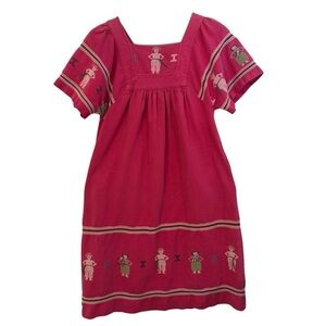 Women’s Pink Guatemalan Embroidered Cotton Dress With Pockets Size M/L Muumuu